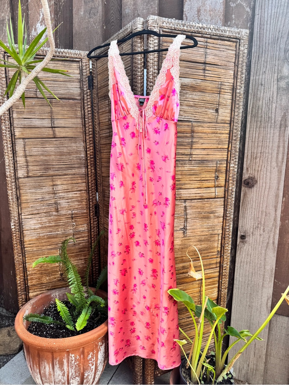 Silky Pink Floral Lace-Trim Slip Dress - Women Intimates & Sleepwear
